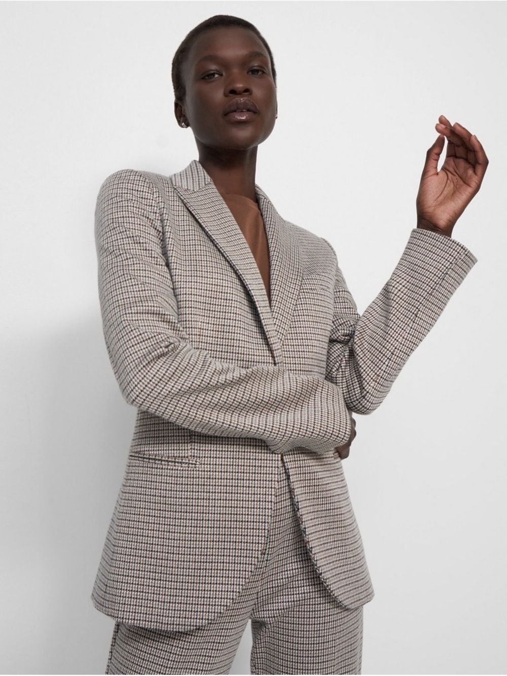 Theory Staple Blazer Houndstooth Eco Knit Academia Preppy Business Lightweight